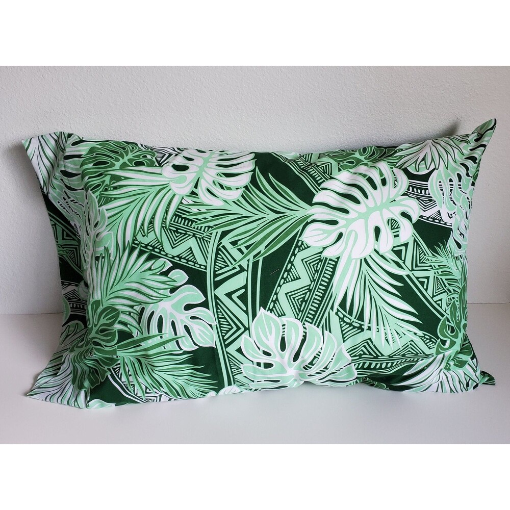Green Poly-Cotton Blend Pillowcase with Monstera & Palm Leaves | Handmade